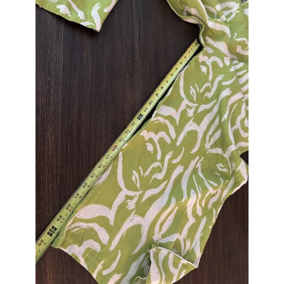 Linen Jumpsuit Womens OS One size Green Abstract Wide Leg Sleeveless Tie Relaxed - Picture 10 of 13